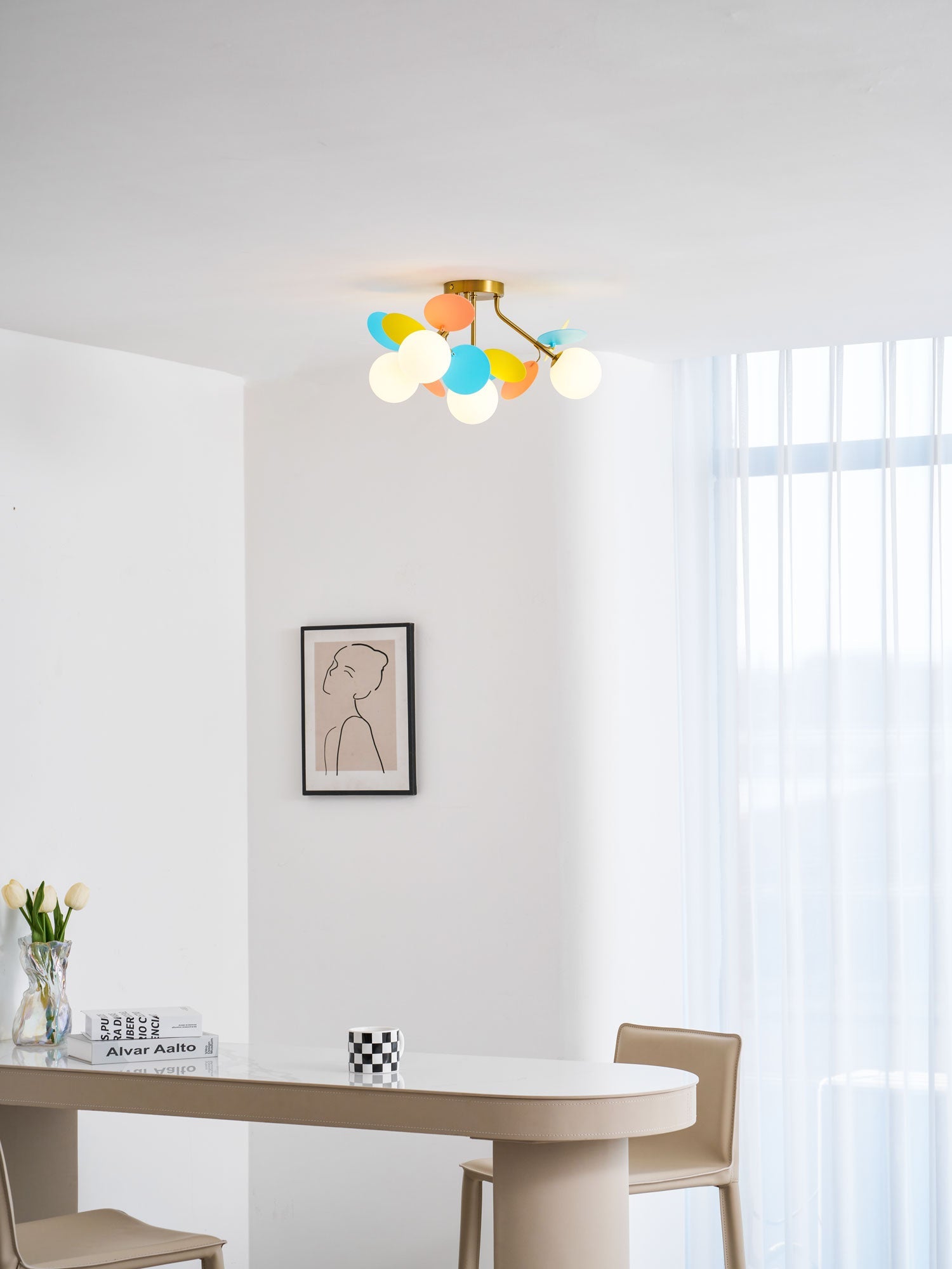 Round Macaron Ceiling Lamp 10 in Metal Acrylic Colorful Flush Mount Lighting Fixture For Bedroom Office Decor Modern Pastel Lighting | Thomler