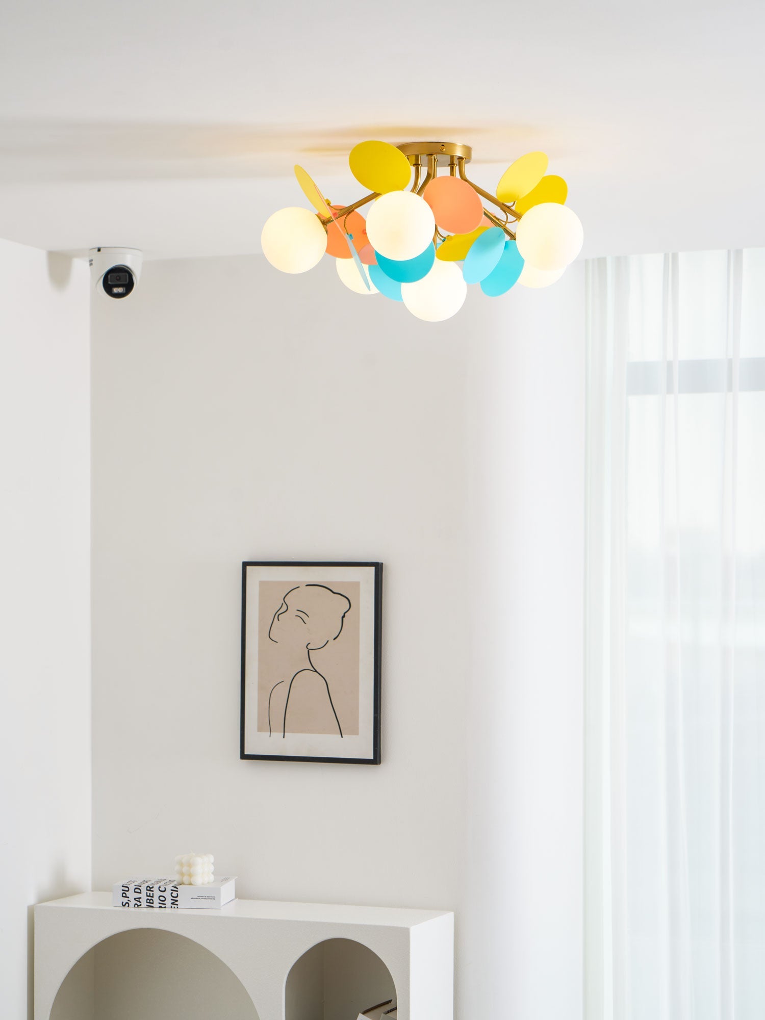Round Macaron Ceiling Lamp 10 in Metal Acrylic Colorful Flush Mount Lighting Fixture For Bedroom Office Decor Modern Pastel Lighting | Thomler