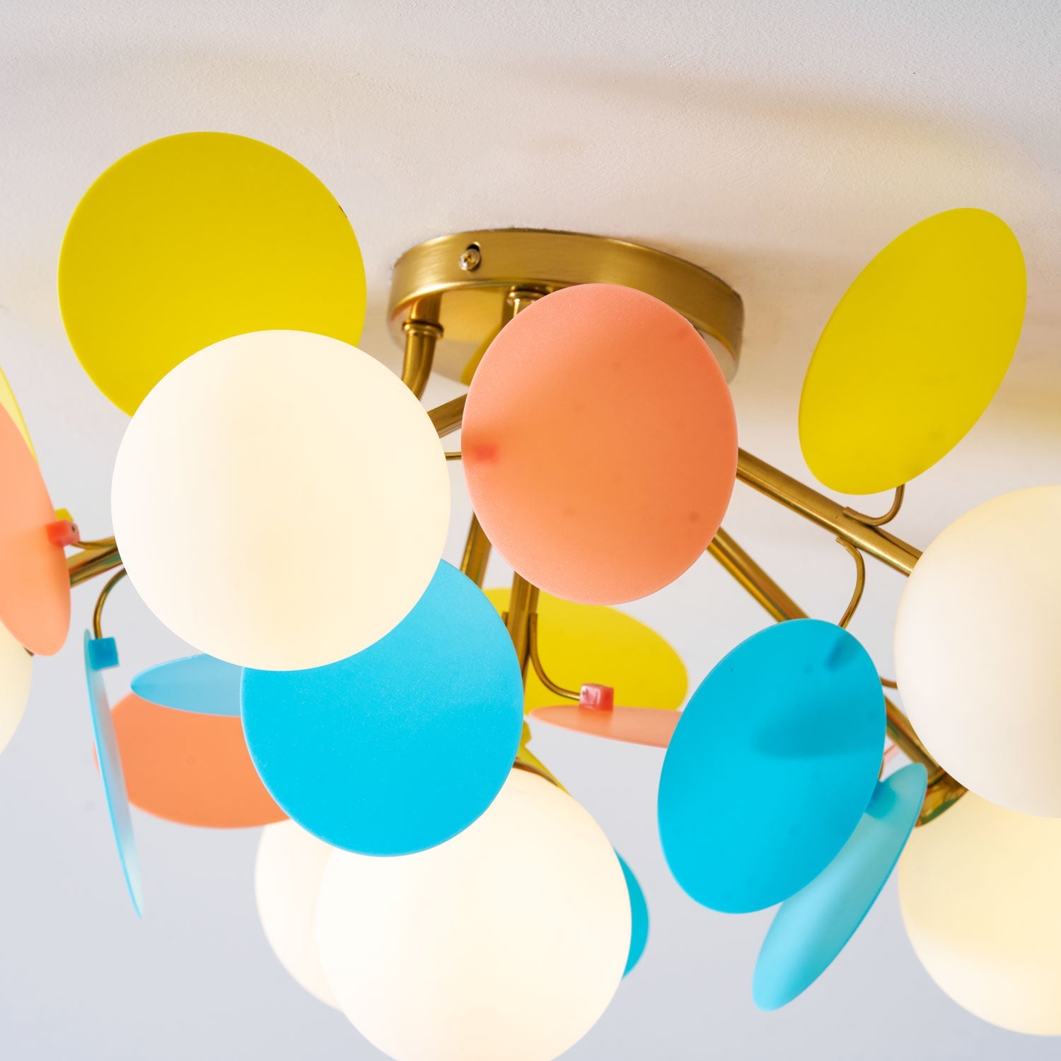 Round Macaron Ceiling Lamp 10 in Metal Acrylic Colorful Flush Mount Lighting Fixture For Bedroom Office Decor Modern Pastel Lighting | Thomler