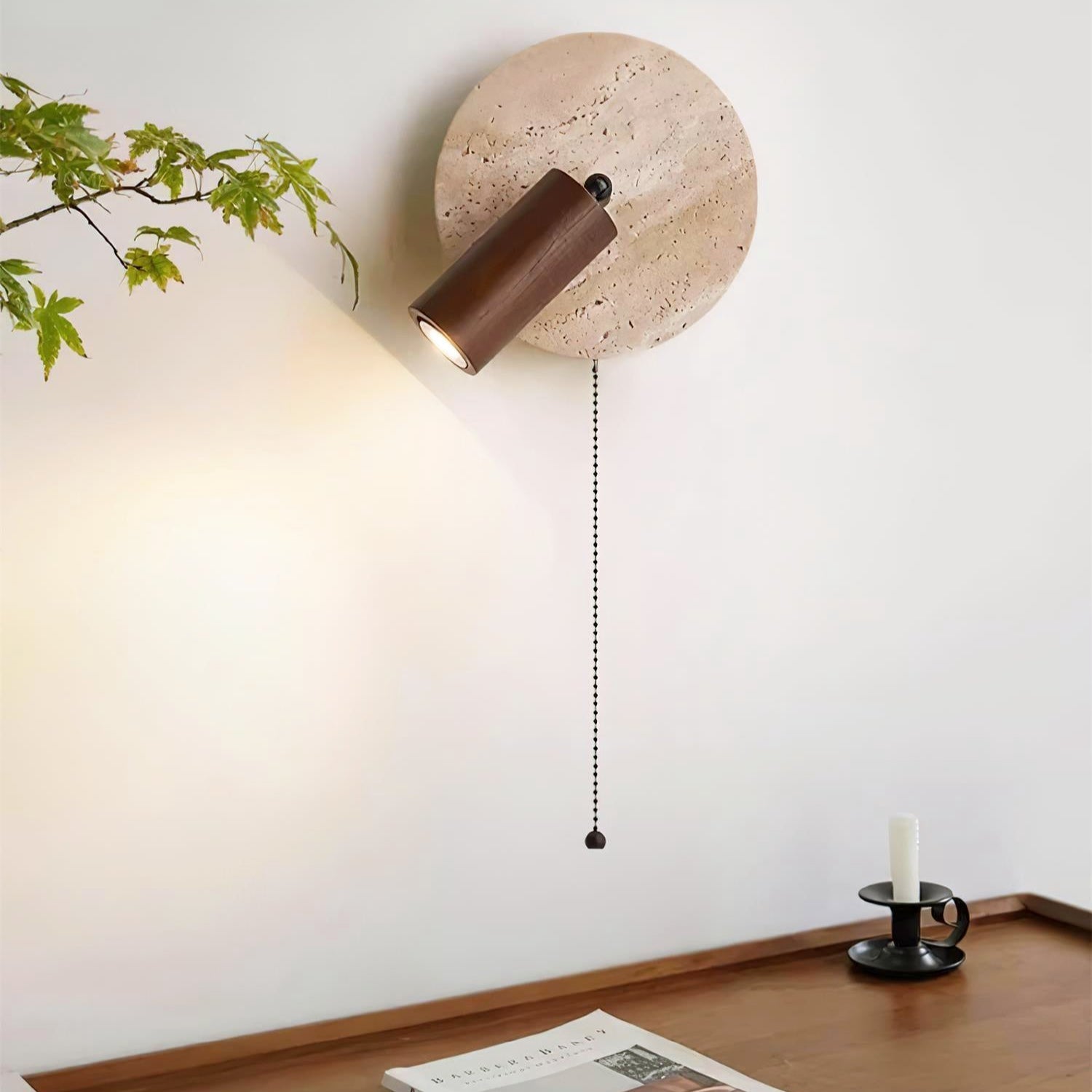 Wall Lamp Travertine Stone 7.1 in Rotatable Warm Light Bedroom Reading Accent Lighting Fixture | Thomler