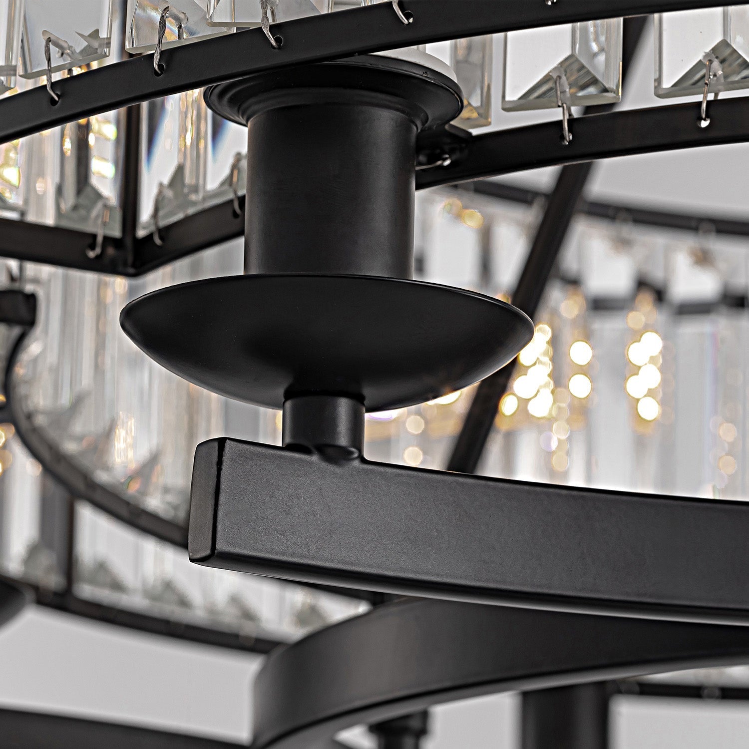 Chandelier Metal Crystal 80.0 cm Matte Black Dining Room Wagon Wheel Ceiling Light Adjustable Hanging Fixture | Thomler