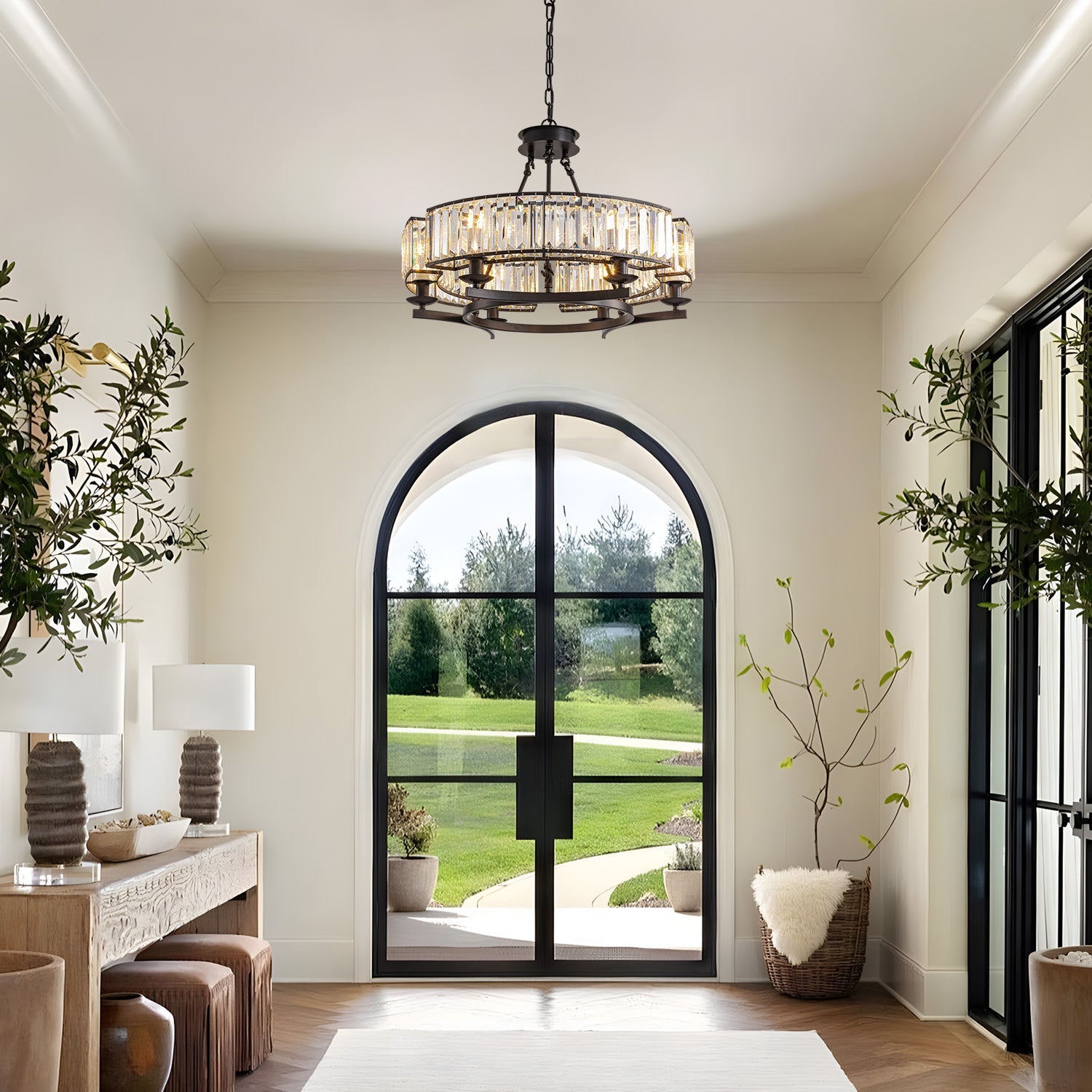 Chandelier Metal K9 Crystal 25.6 in Rustic Dining Room Kitchen Living Room Hanging Light Fixture | Thomler