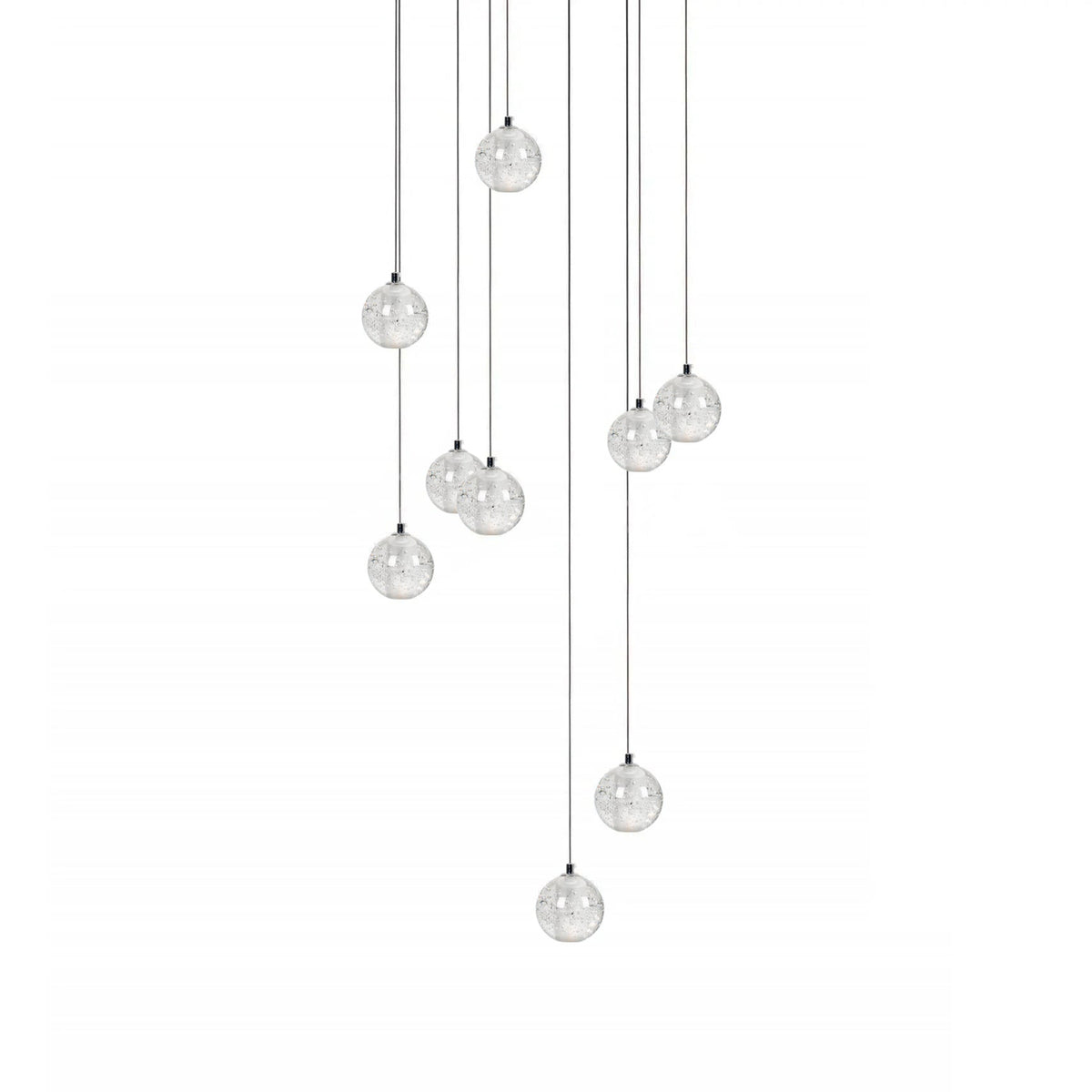 Spherical Glass Globe Multi-Drop Hanging Fixture – Adjustable Stairwell & Entryway Chandelier with Chrome Hardware | Thomler
