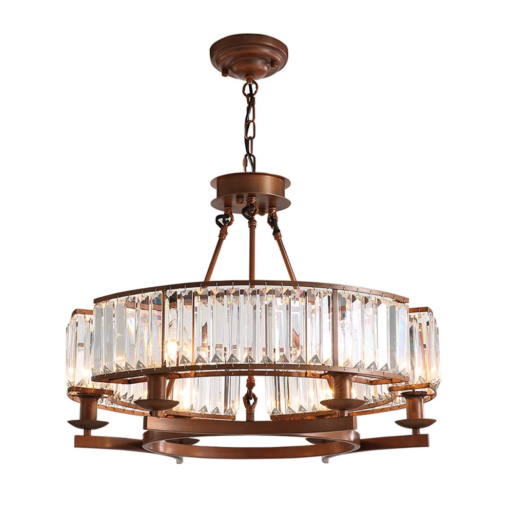Chandelier Metal K9 Crystal 25.6 in Rustic Dining Room Kitchen Living Room Hanging Light Fixture | Thomler