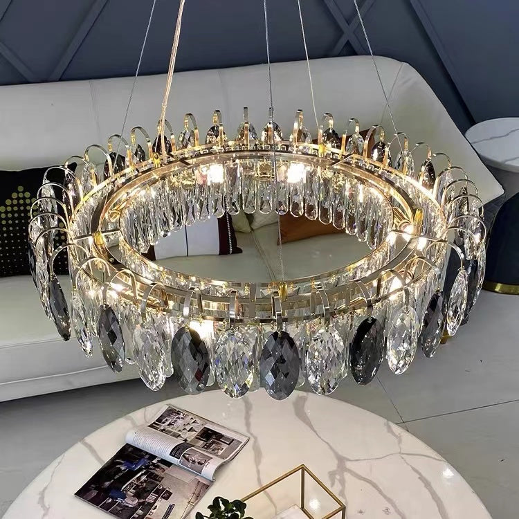 Dimmable Crystal Chandelier for Dining Room & Living Room – Adjustable Chain, Faceted Prisms, Multiple Sizes – Round & Rectangle | Thomler