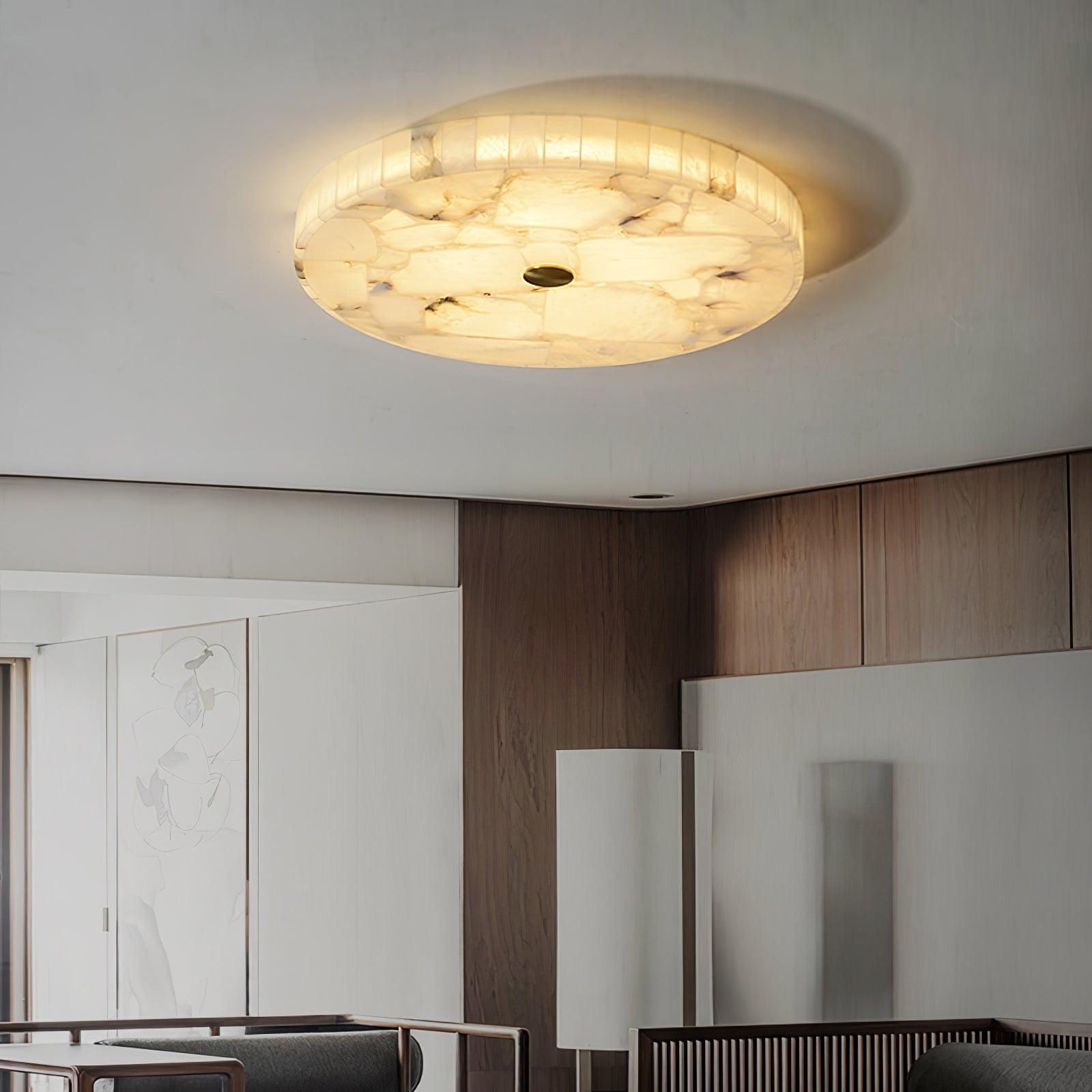 Ceiling Lamp Alabaster LED 5.0 cm White Gold Living Room Hallway Ambient Lighting Modern Indoor Round Light Fixture | Thomler