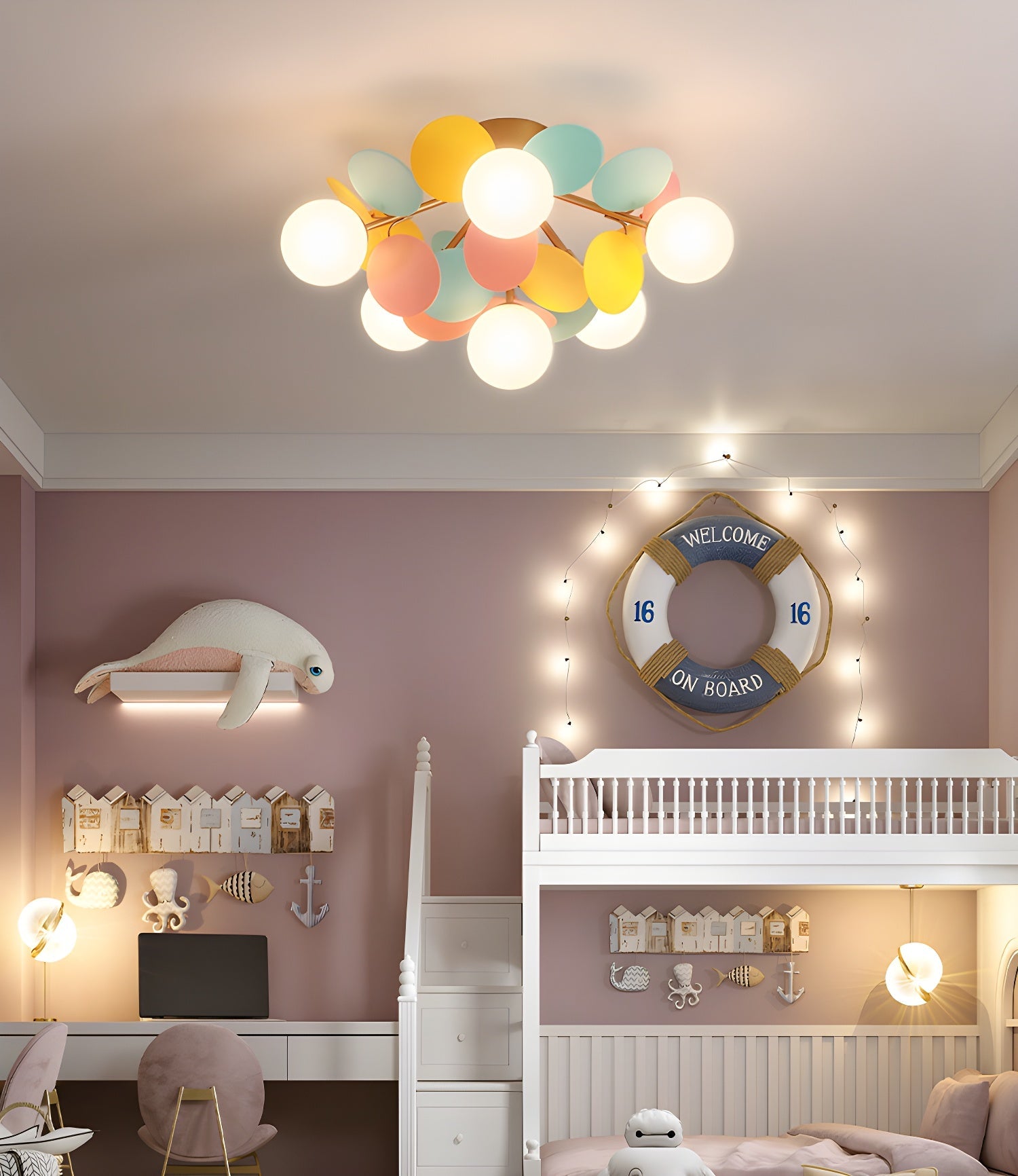 Round Macaron Ceiling Lamp 10 in Metal Acrylic Colorful Flush Mount Lighting Fixture For Bedroom Office Decor Modern Pastel Lighting | Thomler