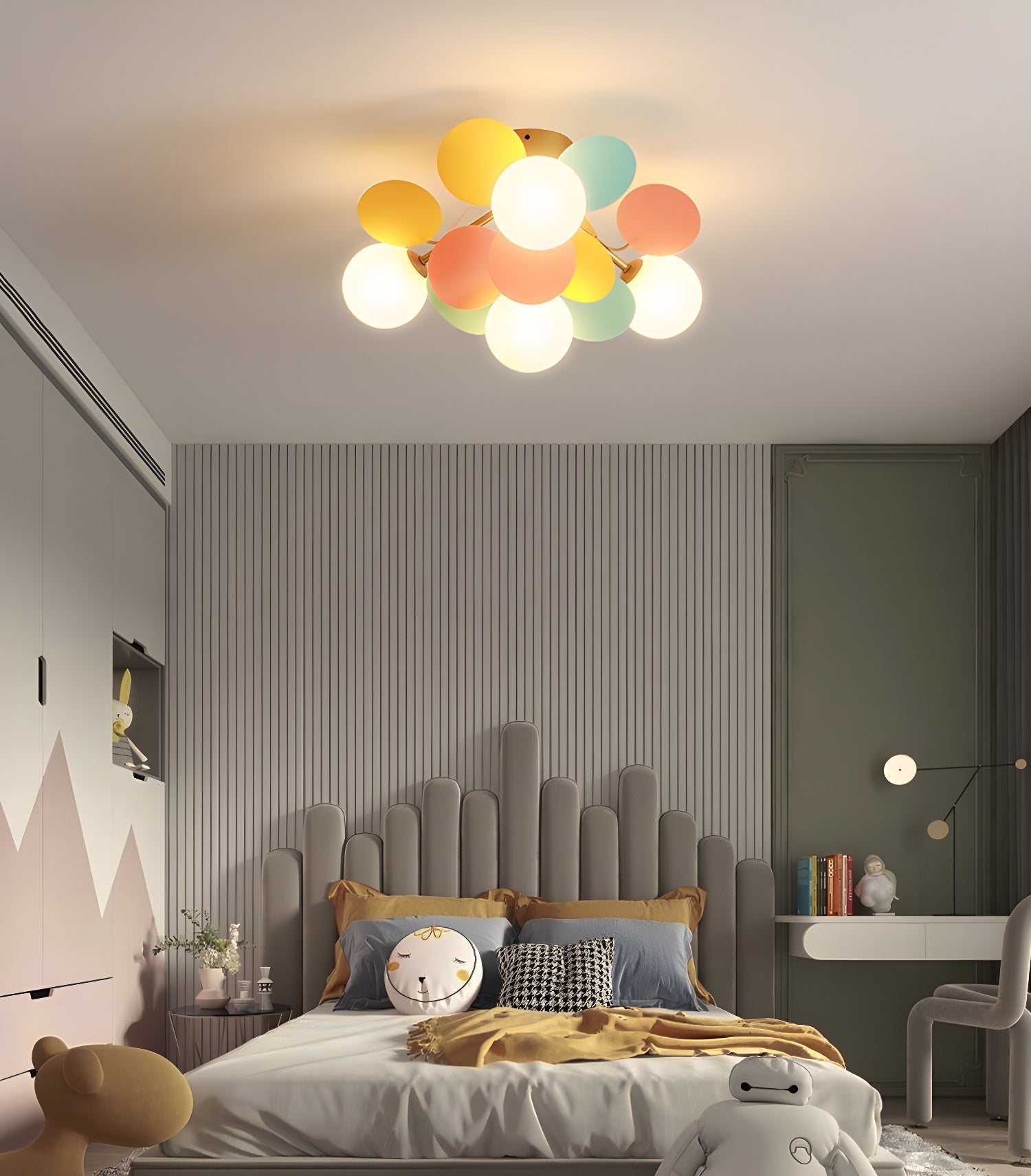 Multi-Globe Flush Mount Ceiling Light with Pastel Orb Shades – Modern Colorful LED Fixture for Kids Room, Playroom & Contemporary Space | Thomler