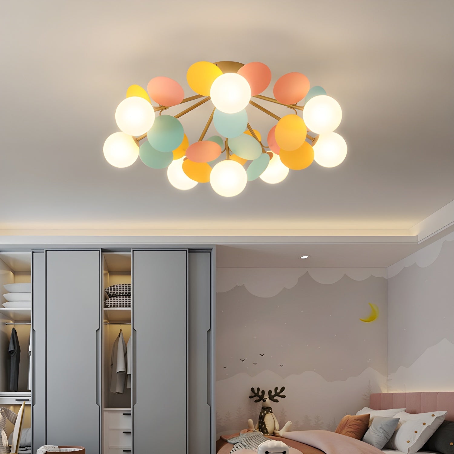 Round Macaron Ceiling Lamp 10 in Metal Acrylic Colorful Flush Mount Lighting Fixture For Bedroom Office Decor Modern Pastel Lighting | Thomler