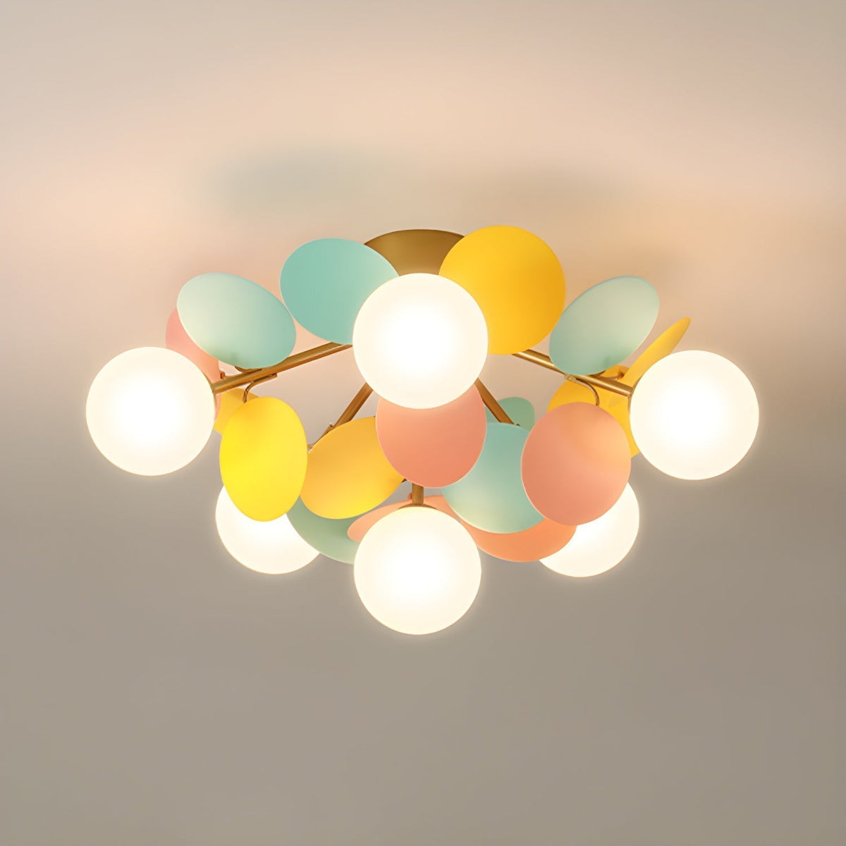Multi-Globe Flush Mount Ceiling Light with Pastel Orb Shades – Modern Colorful LED Fixture for Kids Room, Playroom & Contemporary Space | Thomler