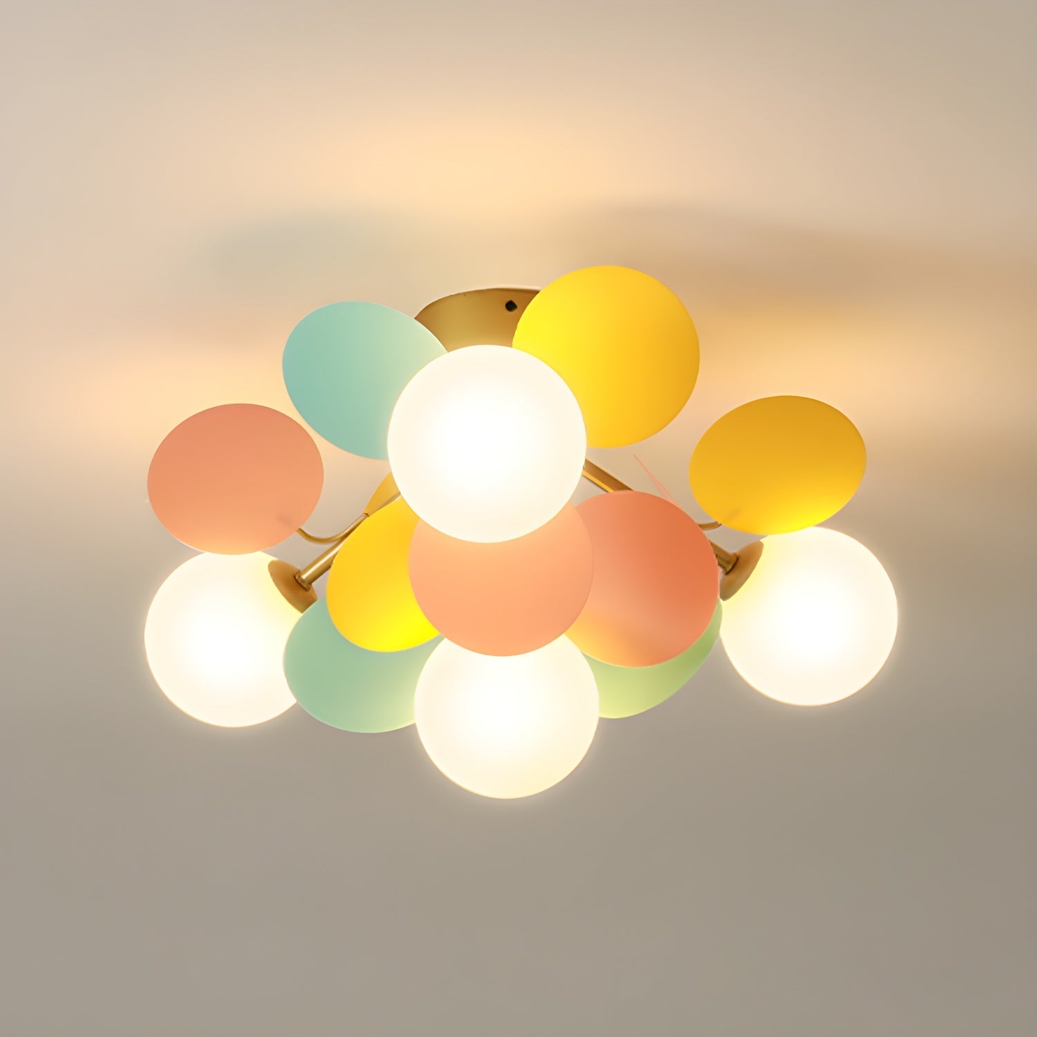 Round Macaron Ceiling Lamp 10 in Metal Acrylic Colorful Flush Mount Lighting Fixture For Bedroom Office Decor Modern Pastel Lighting | Thomler