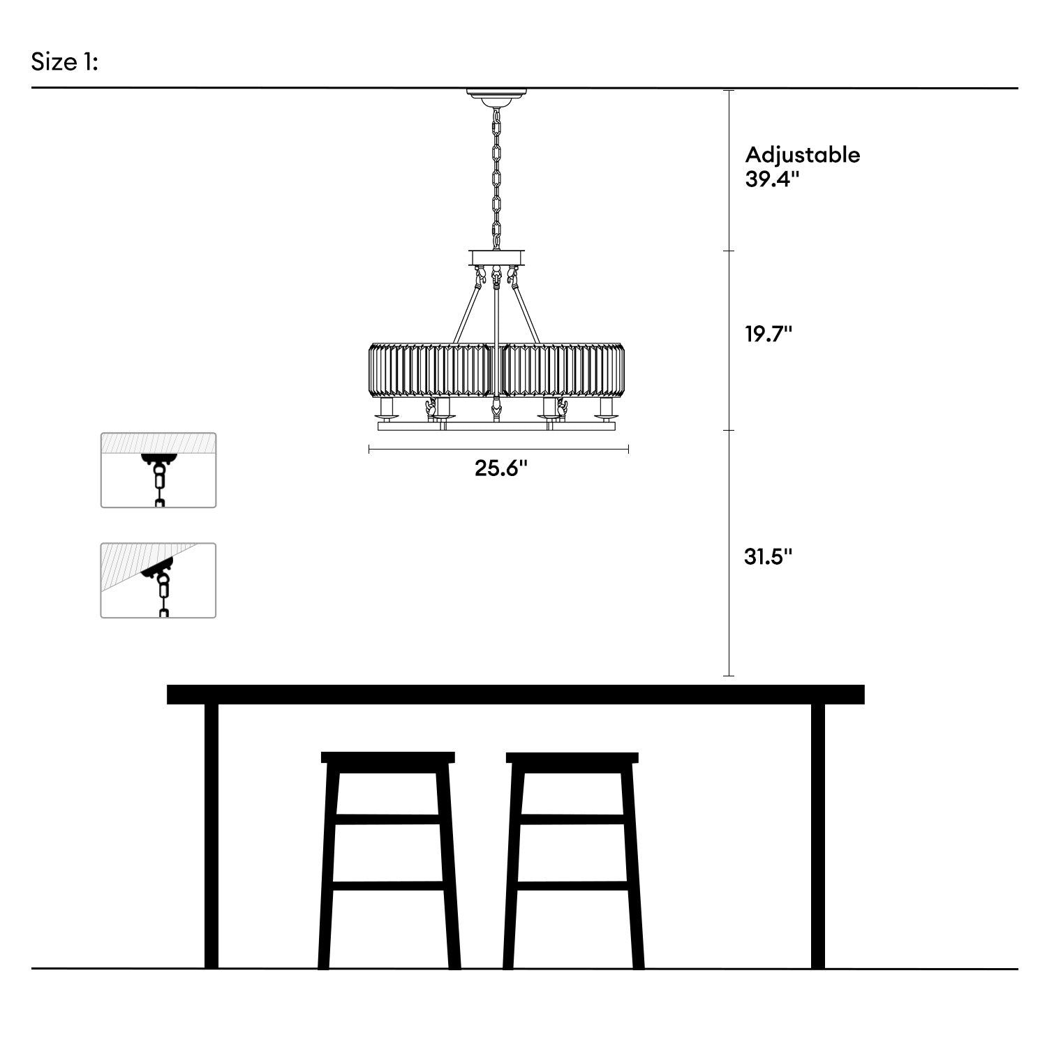 Chandelier Metal K9 Crystal 25.6 in Rustic Dining Room Kitchen Living Room Hanging Light Fixture | Thomler