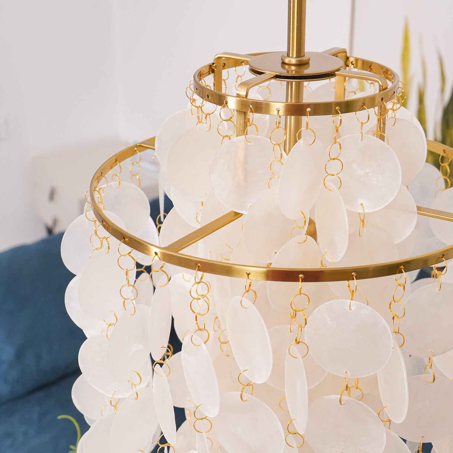 Cascading Shell Pendant Light Fixture Chrome Finish 28 Inches Adjustable Hanging Ceiling Lamp for Dining Room Kitchen Island Open Living Spa | Thomler
