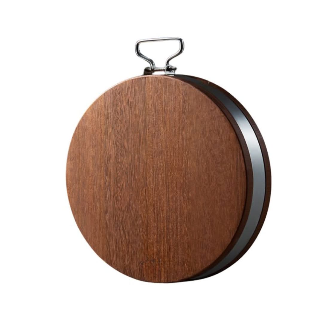 Circular Bamboo Cutting Board with Steel Rim & Handle for Daily Meal Prep, Reversible Kitchen Worksurface, Natural Wood Finish | Thomler