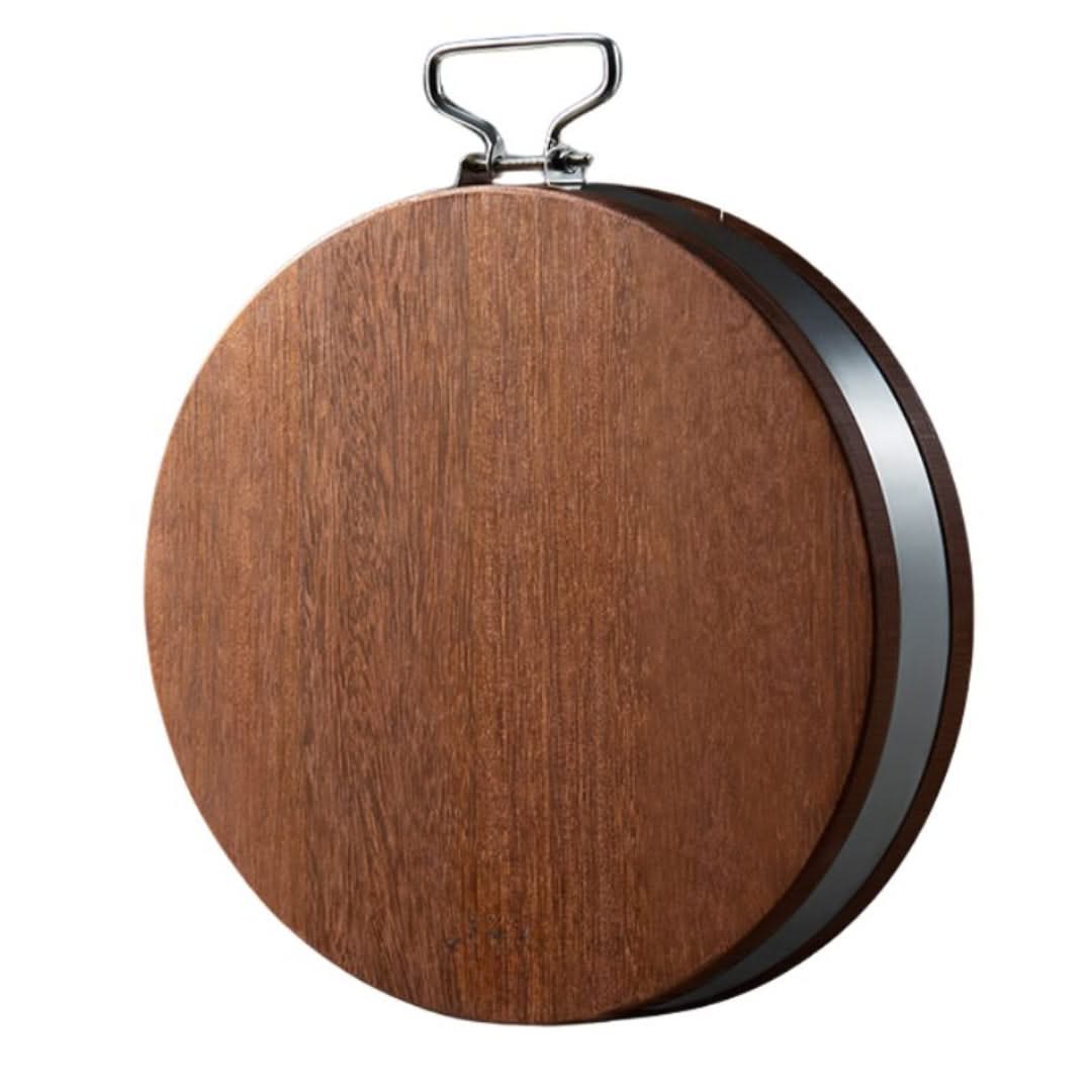 Circular Bamboo Cutting Board with Steel Rim & Handle for Daily Meal Prep, Reversible Kitchen Worksurface, Natural Wood Finish | Thomler