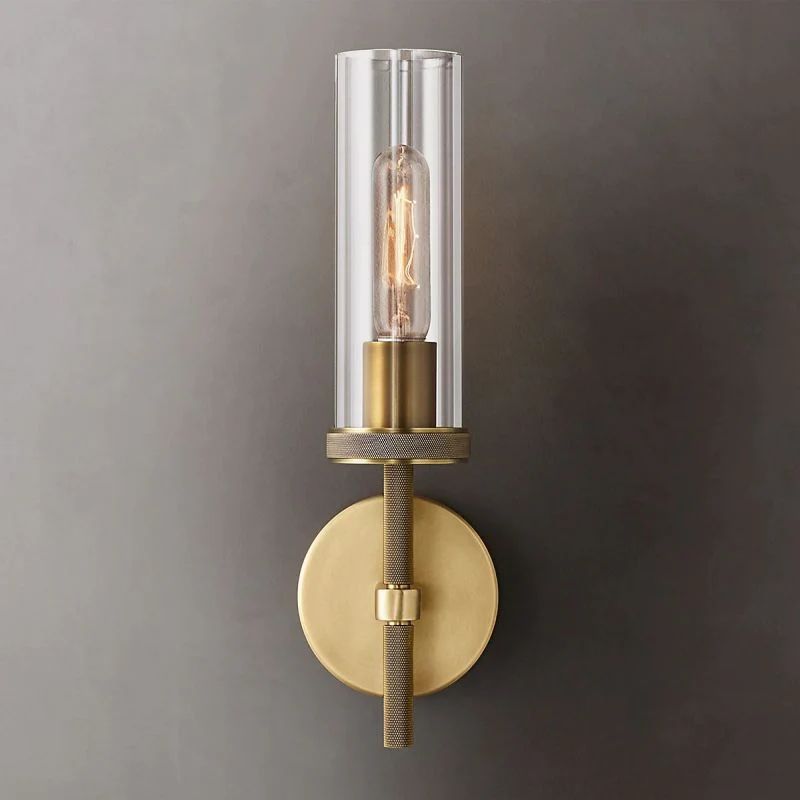 Cylindrical Glass Wall Sconce Light Fixture with Metal Backplate for Hallway Bedroom Living Room Entryway Bathroom | Thomler
