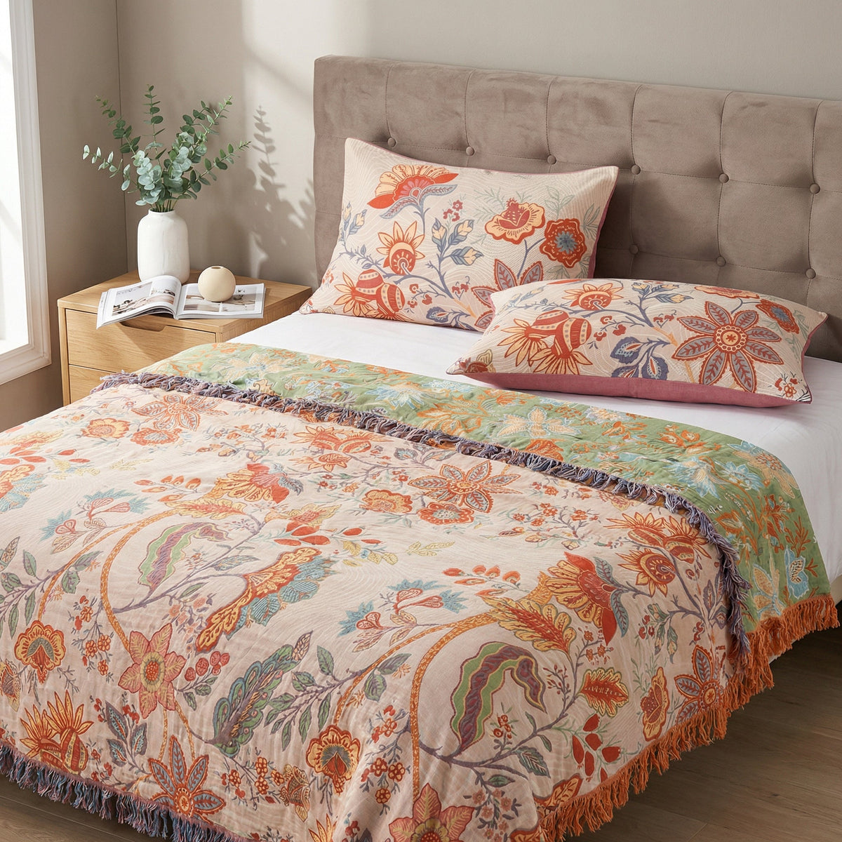 Cotton Pillowcase Set 2-Pack Standard Size 20x30 Botanical Print Bedroom Decor Natural Fiber Bedding Floral Pattern Pillow Covers | Thomler