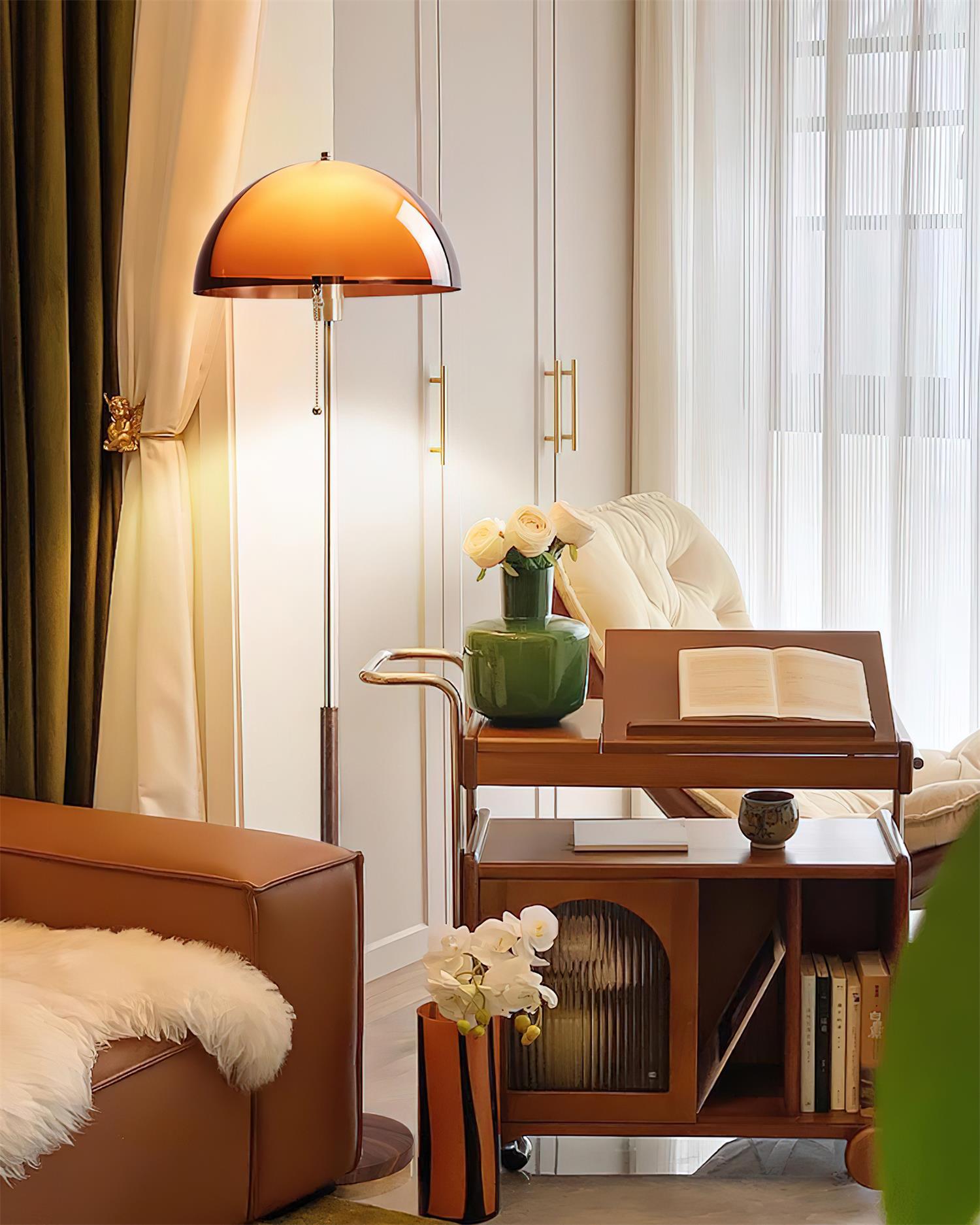 Floor Lamp Wood 60.2 in Amber Acrylic Shade Walnut Color Living Room Bedroom Accent Lighting Retro Modern Pull Chain | Thomler