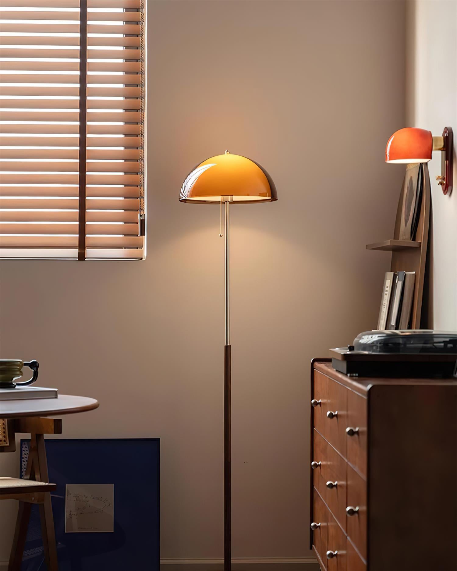Floor Lamp Wood 60.2 in Amber Acrylic Shade Walnut Color Living Room Bedroom Accent Lighting Retro Modern Pull Chain | Thomler
