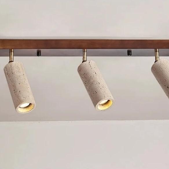 Ceiling Spotlight Travertine Wood 23.6 in 3 Head Adjustable Indoor Lighting Fixture Modern Surface Mounted Accent Lamp | Thomler