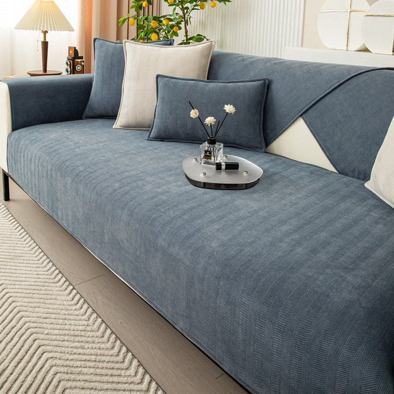 Chenille Couch Cover with Non-Slip Grip | Stays Put on Sofa, Loveseat, Sectional | Soft Throw for Living Room Furniture Protection | Thomler