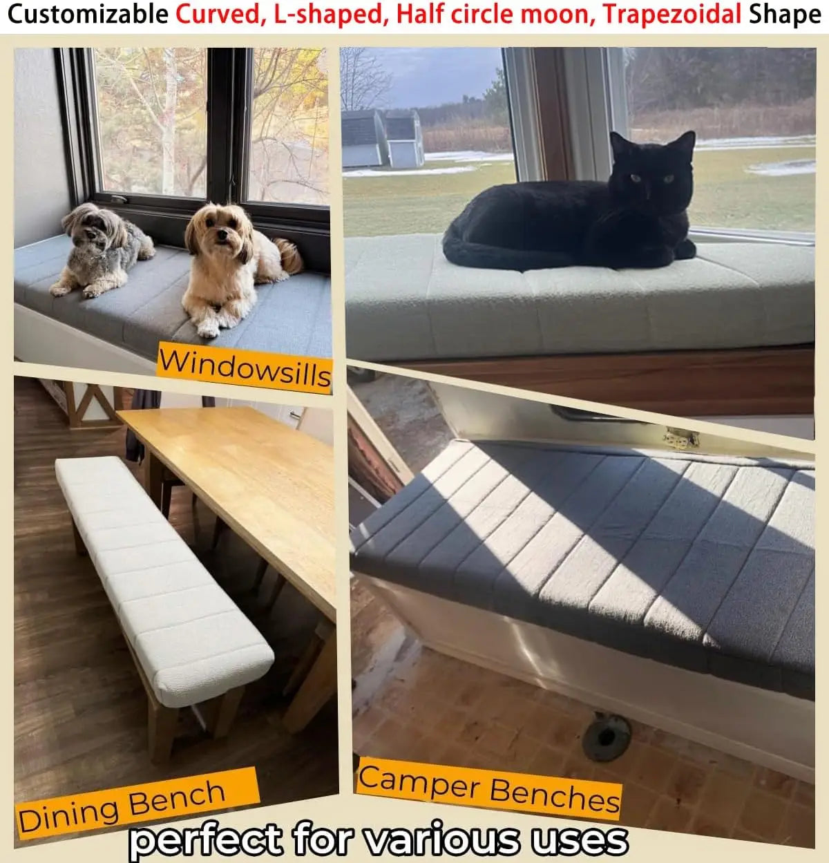 Plush Velvet Bench Cushion – Rectangle Indoor Outdoor Window Seat Pad with Memory Foam & Non-Slip Base for Chairs, Patios, Garden Swings | Thomler