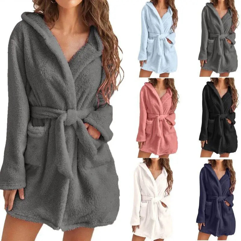 Hooded Fleece Bathrobe with Belt – Ultra-Soft Plush Robe for Lounging, Post-Shower Warmth & Cozy Mornings | Thomler