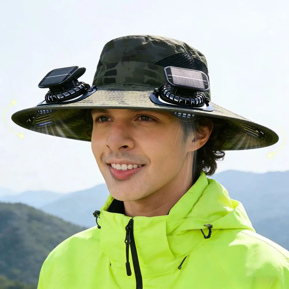 Solar-Powered Fan Hat with Wide Brim for Hiking, Fishing & Outdoor Adventures | Thomler