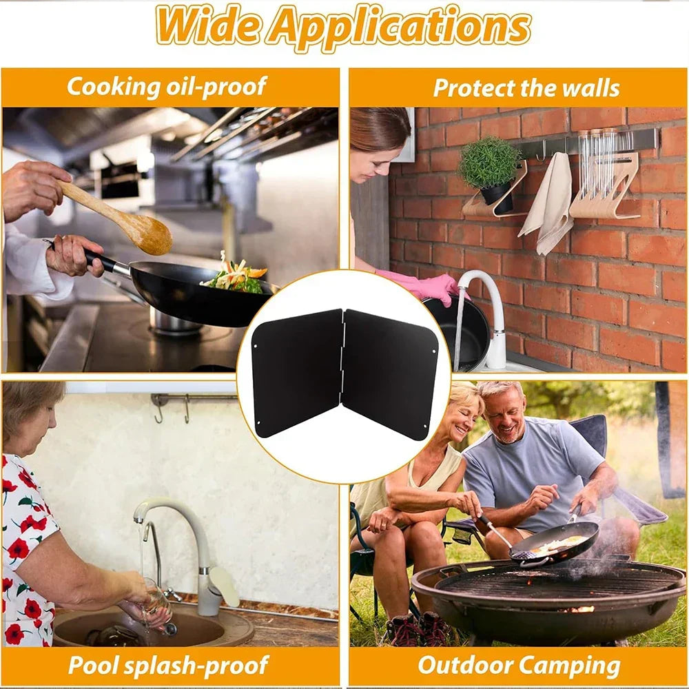 Stainless Steel Foldable Grease Splatter Guard 2-Panel Kitchen Stovetop Shield for Frying Cooking | Thomler