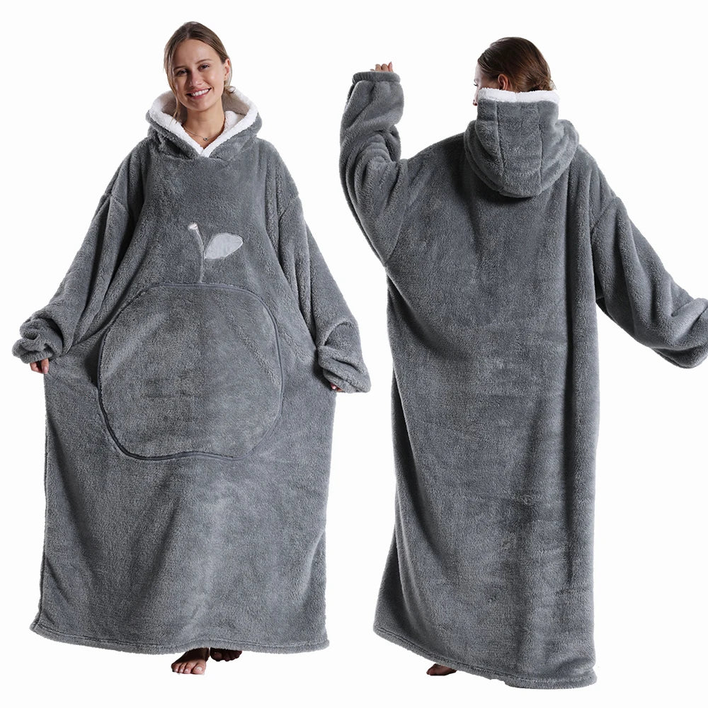 Oversized Wearable Blanket Hoodie with Sleeves – Plush Sherpa-Lined Loungewear for Adults – Cozy TV Throw Wrap for Home Relaxation, Winter | Thomler