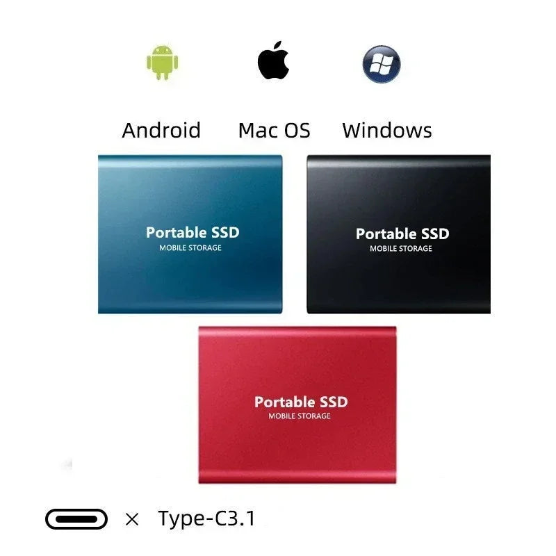 128GB Portable Solid State Drive USB-C High-Speed External Storage Aluminum Shockproof for PC Mac Android Gaming Consoles 4K Video Backup | Thomler