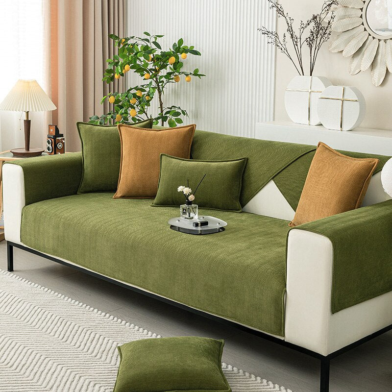 Chenille Couch Cover with Non-Slip Grip | Stays Put on Sofa, Loveseat, Sectional | Soft Throw for Living Room Furniture Protection | Thomler