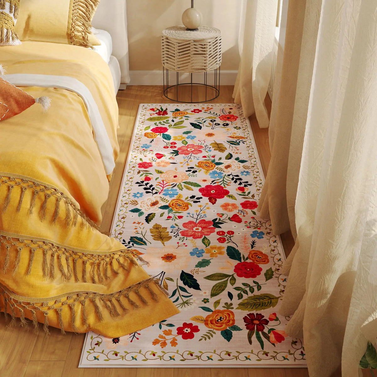 Floral Runner Rug for Hallway & Kitchen, Machine Washable Non-Slip Long Mat with Rubber Backing | Thomler