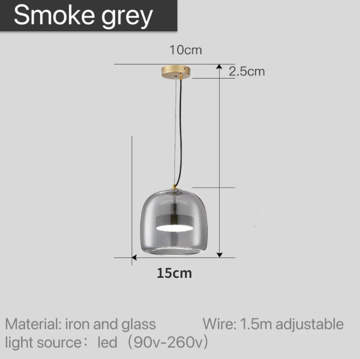 Glass Globe Hanging Fixture Adjustable Ceiling Light for Kitchen Island Dining Room Living Space | Amber Clear Gray in 6 10 or 14 Inch Diame | Thomler