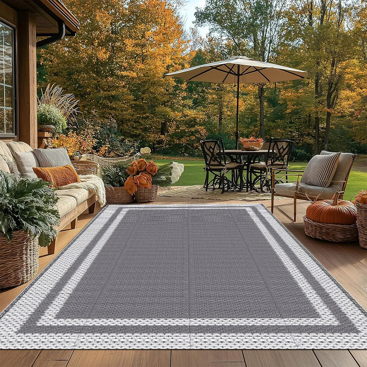 Outdoor Rug Waterproof PP 150.0 cm x 240.0 cm Grey Patio Garden Camping Picnic Balcony Mat | Thomler