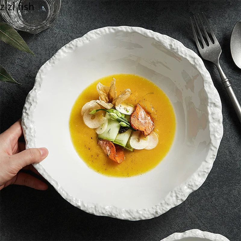 Serving Bowl Ceramic 9.8 in Rustic Dining Kitchen Salad Lunch Dinner Bowl | Thomler