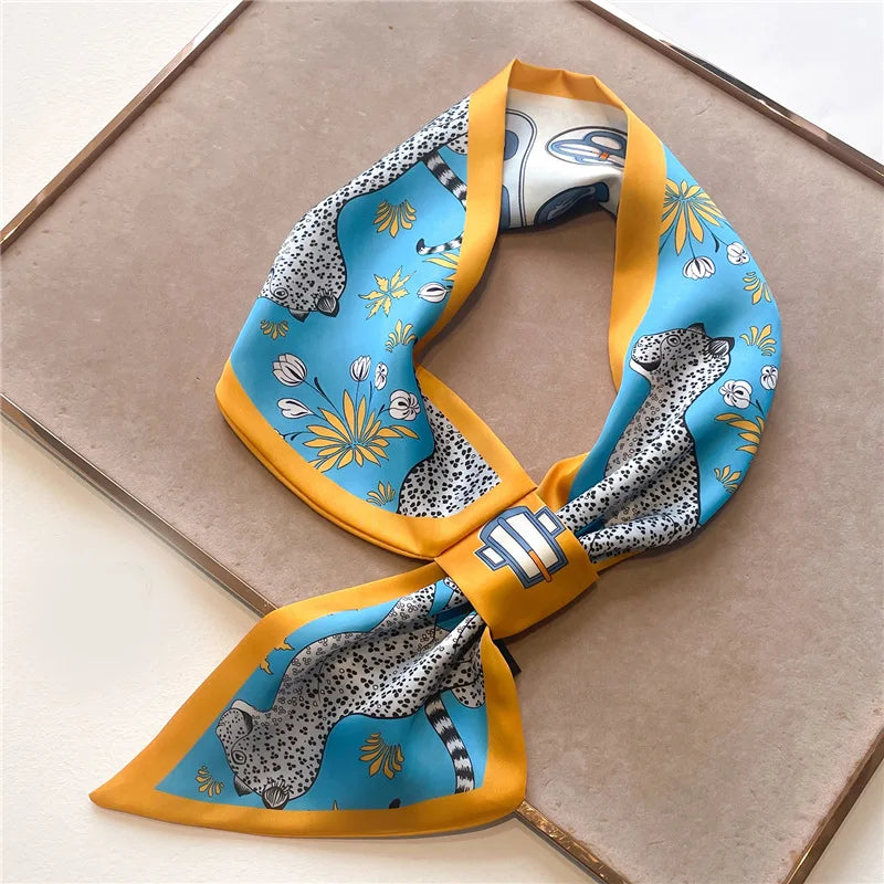 Equestrian Print Satin Neck Scarf Ribbon Bandana for Women Hair Tie Wrist Wrap Accessory for Fashion & Styling | Thomler