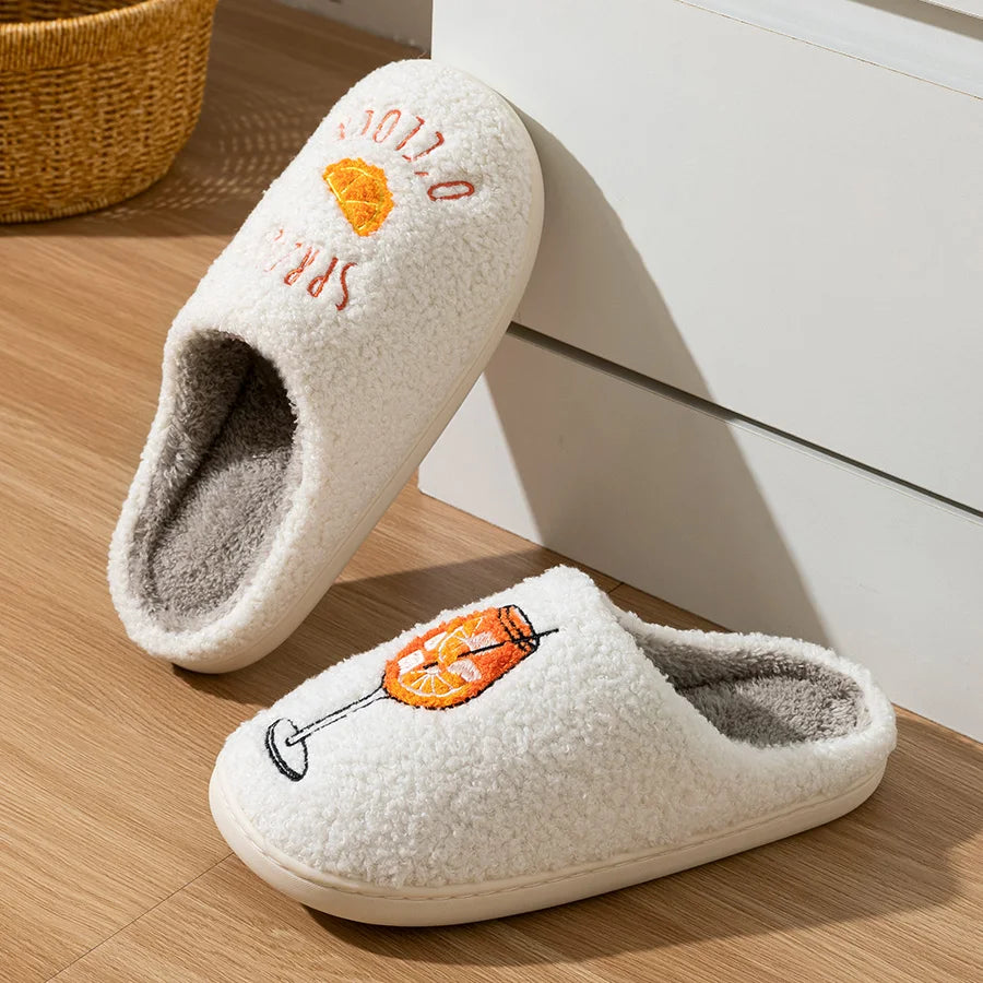 Novelty Cocktail Theme Plush House Slippers for Women – Cozy Fluffy Indoor Footwear for Parties Bridal Showers Gifts | Thomler