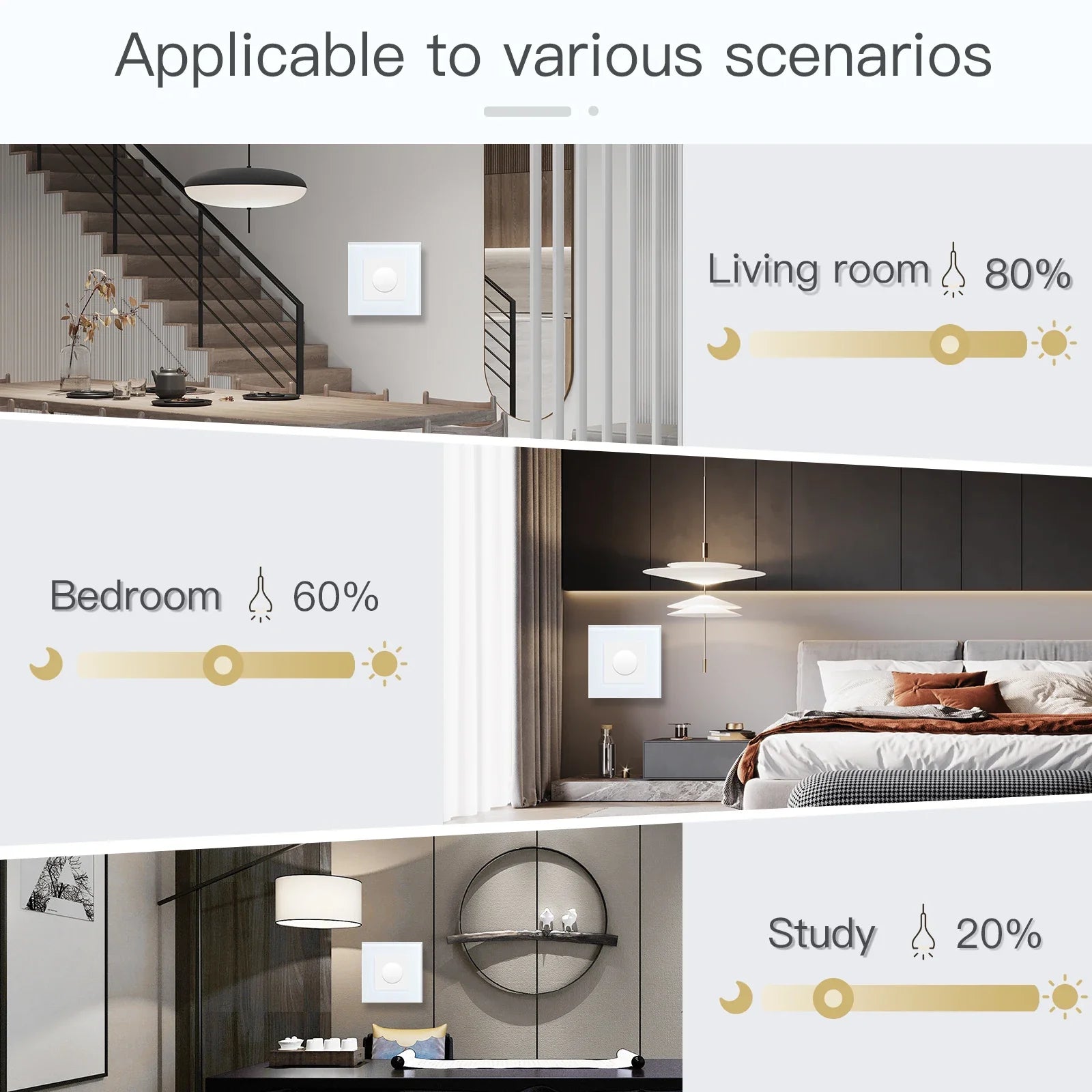 Wall Dimmer Glass Panel 8.6 cm (3.4") Rotary LED Lighting Control Home Living Room Bedroom Light Switch | Thomler