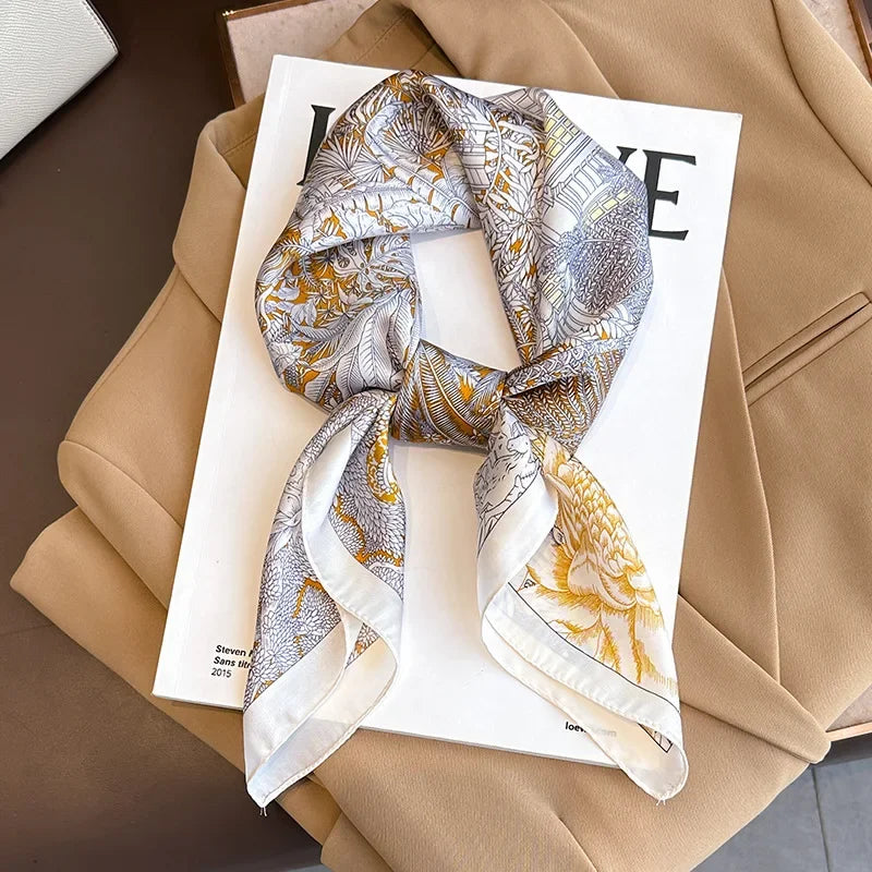 Silky Equestrian Print Square Scarf 27.5×27.5 in – Satin Neck Wrap Hair Tie Headband for Women | Thomler