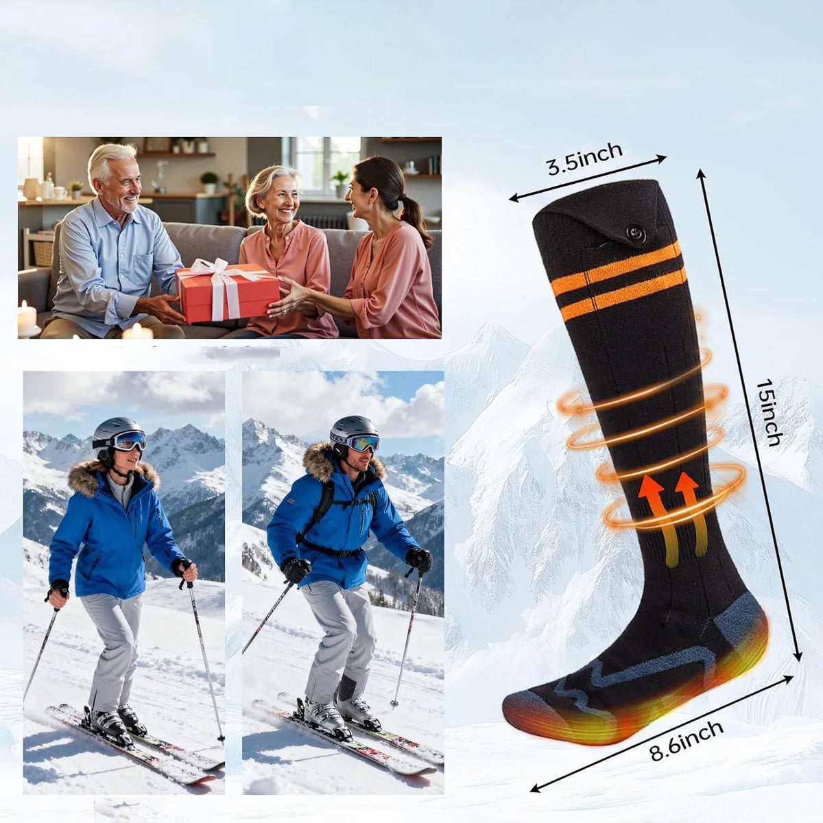 Battery-Powered Heated Socks with 4 Temperature Settings for Winter Outdoor Activities Cycling Hunting Fishing Skiing | Thomler