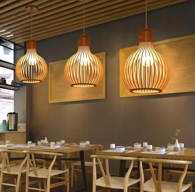 Wooden Sphere Pendant Light – Slat Design Hanging Fixture for Dining Room & Living Room | Thomler