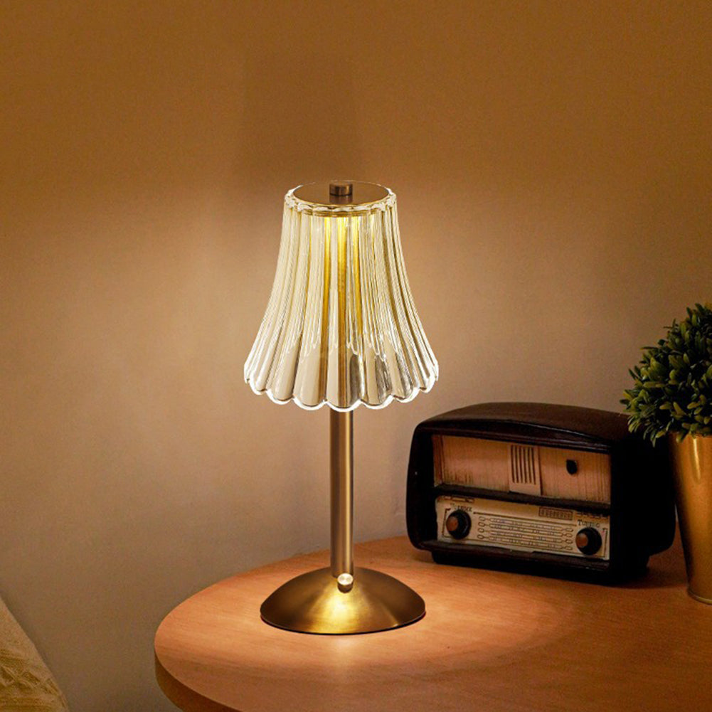 Table Lamp Acrylic Crystal Shade 23.0 cm Gold Bedroom Touch Dimmable USB Rechargeable Bedside Desk Reading Light | Thomler