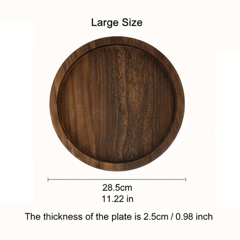 Decorative Tray Solid Wood 28.5 cm Round Brown Coffee Table Centrepiece Farmhouse Serving Tray Kitchen Counter Styling | Thomler