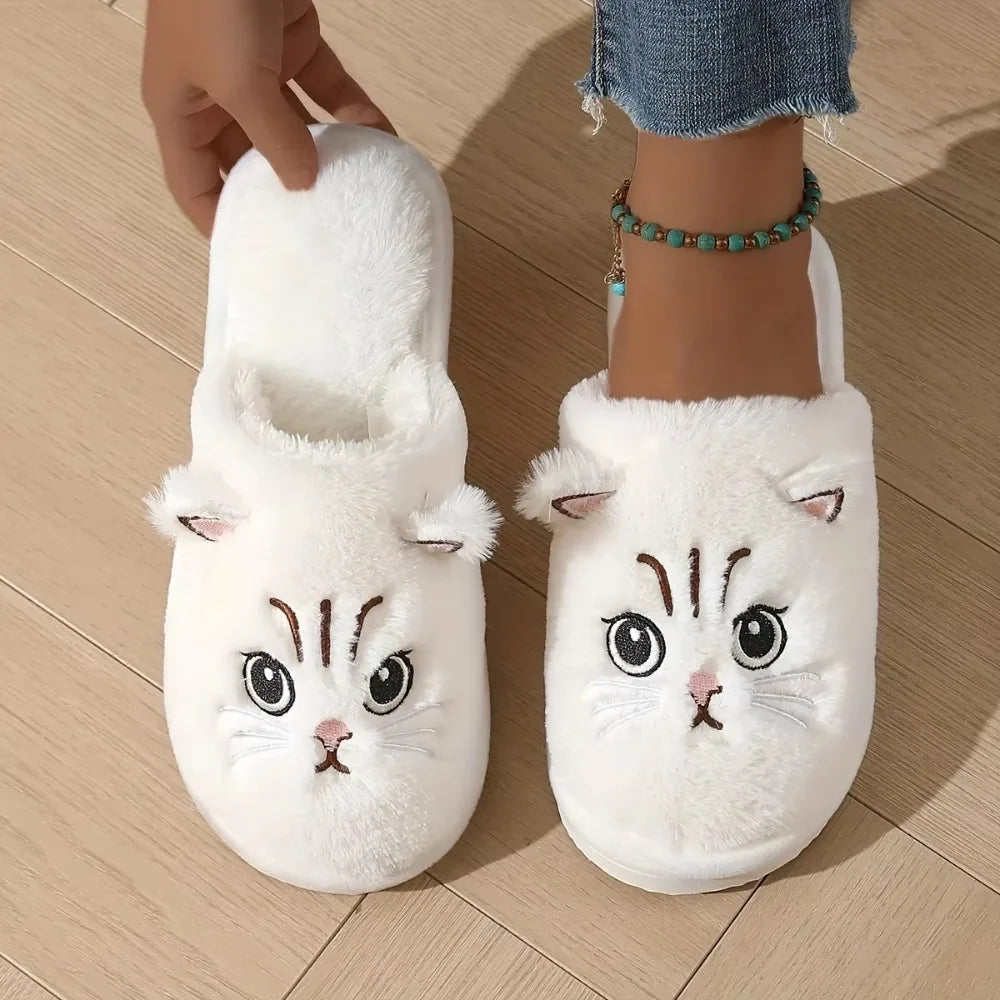 Women's Fuzzy Cat Slippers with Cushioned Foam Sole & Non-Slip Grip for Indoor Lounging & Bedroom Comfort | Thomler