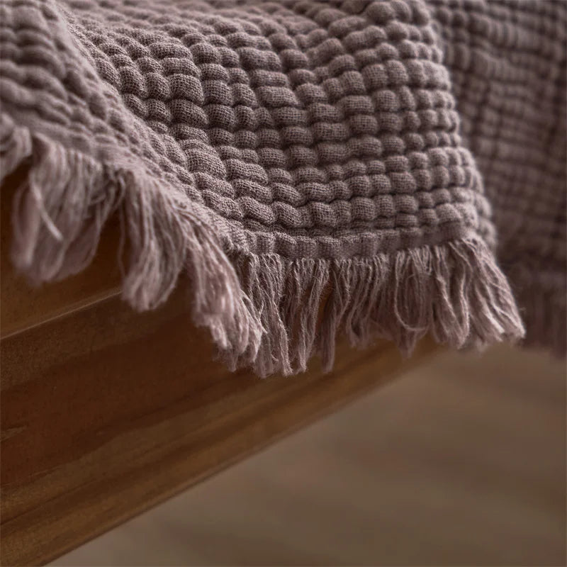 Four-Layer Cotton Gauze Throw Blanket with Tassels – Reversible Muslin Sofa Coverlet for Living Room & Bedroom | Thomler