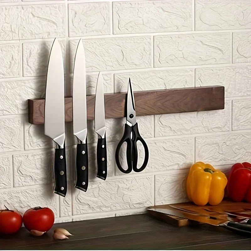 Magnetic Knife Strip Solid Walnut Wood 40.0 cm Dark Wall Mounted Kitchen Knife Holder Rack Organiser | Thomler