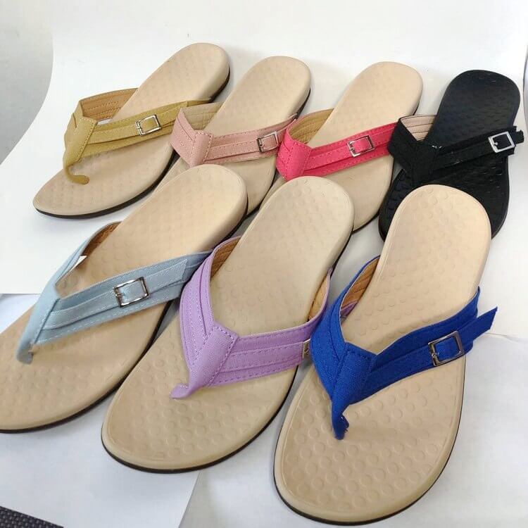 Orthopedic Arch Support Sandals for Women – Cushioned Footbed Slip-On Comfort Slides for Plantar Fasciitis & Flat Feet Relief | Thomler