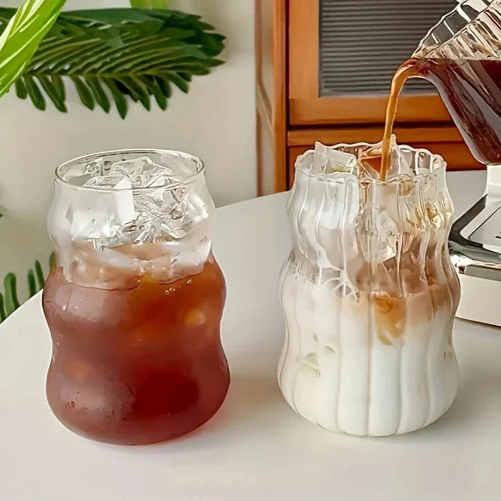 Tumbler Glass Heat Resistant 5 in Ribbed 4-Piece Set Hot Cold Drinks Kitchen Barware | Thomler