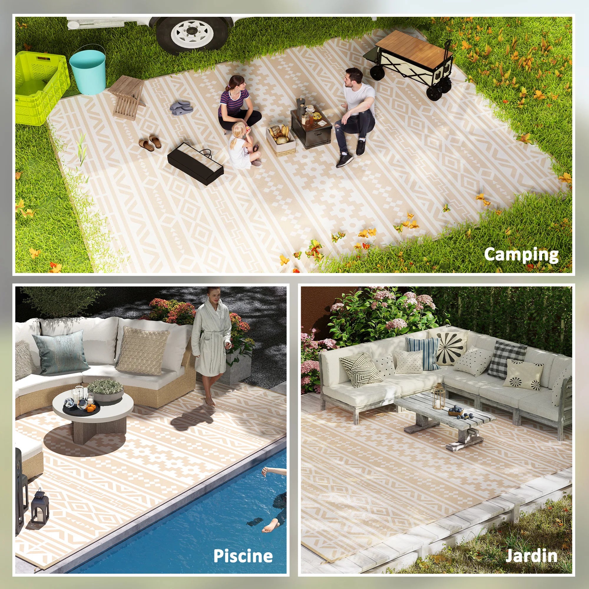 Outdoor Rug Polypropylene 365.0 x 274.0 cm Khaki Beige Patio Camping Reversible Garden Picnic Beach Mat | Thomler